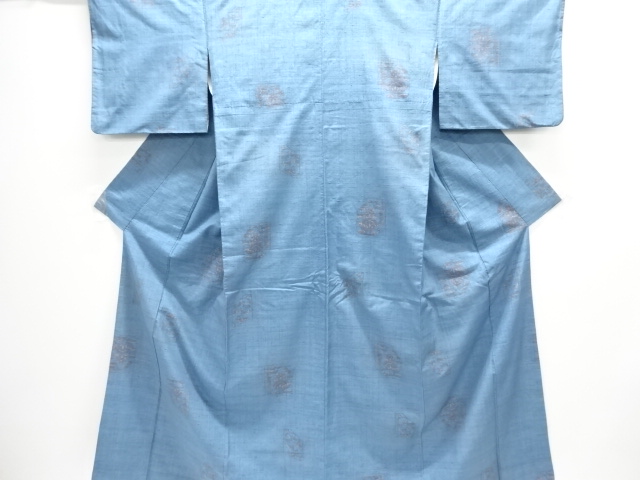 JAPANESE KIMONO / ANTIQUE KIMONO / SILK / TSUMUGI / WOVEN GEOMETRIC PATTERN & CHINESE FLOWERS